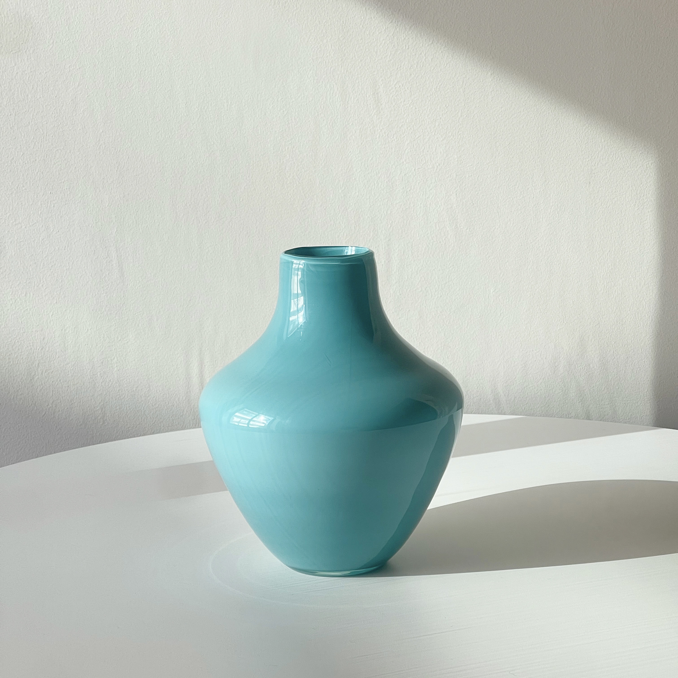 France Turquoise Glass Vase 1970s