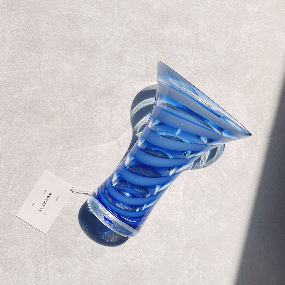 Hand Blown Art Glass Blue Swirl Vase
