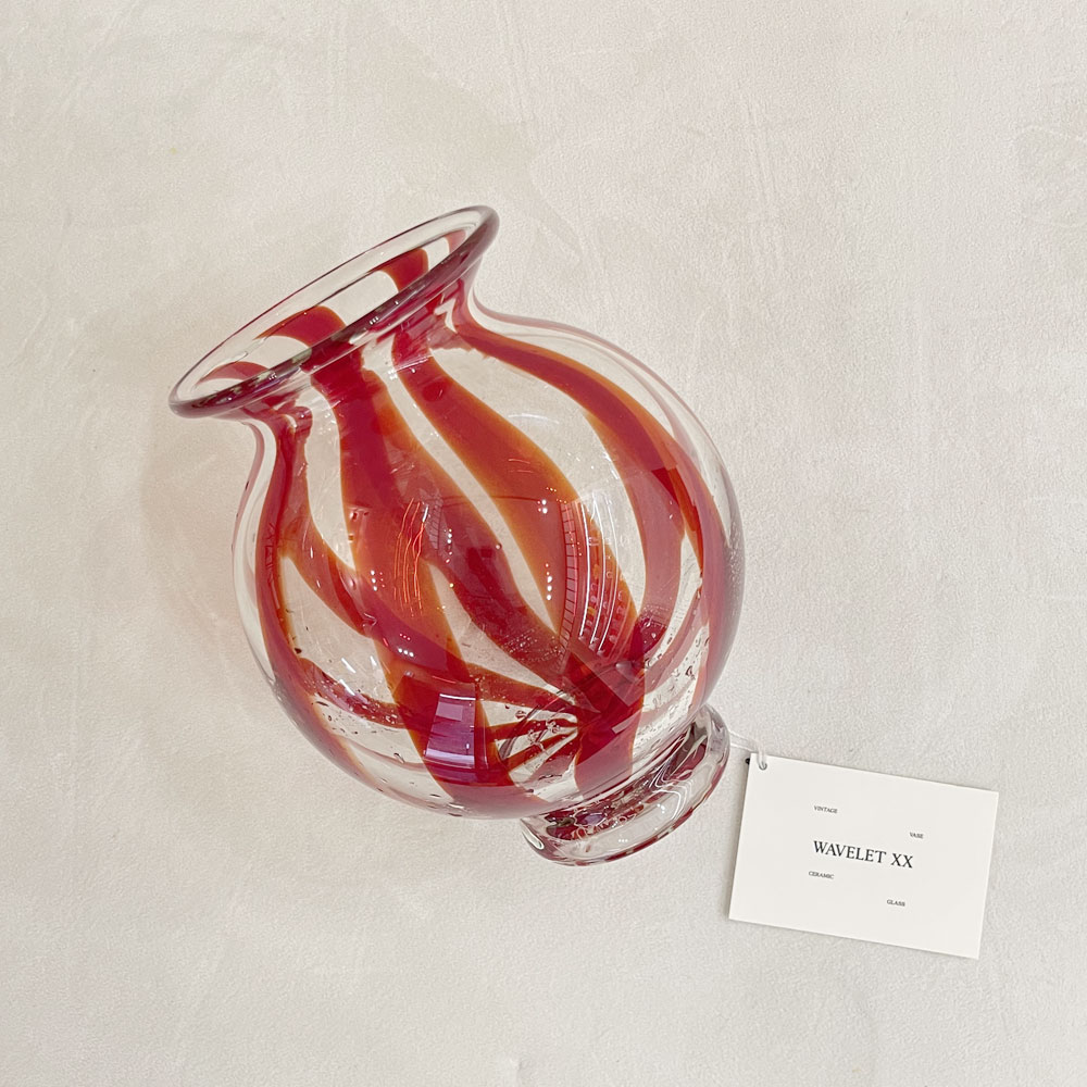 Red / Clear Striped Glass Art Vase