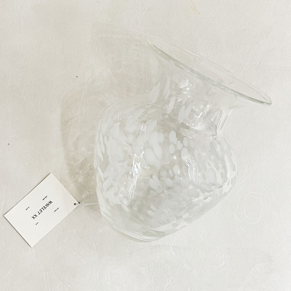 Hand Blown Art Glass Clear / White Dots Vase